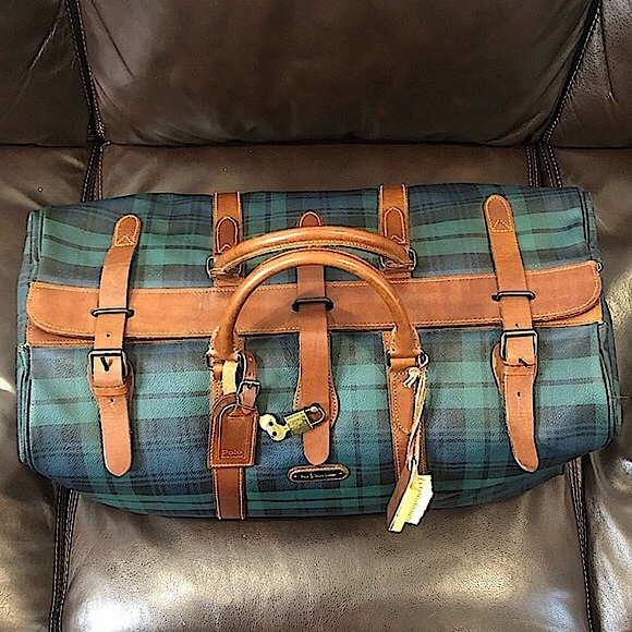 K RALPH LAUREN Black Watch Plaid Speedy Boston Travel Vacation Camp Shoulder Bag - Picture 3 of 17